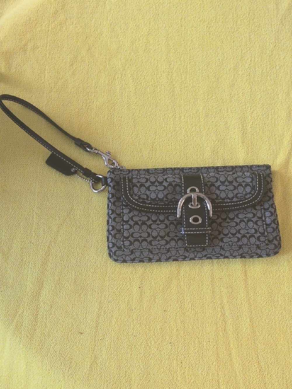 Coach Gray Signature Canvas Wristlet with Black Trim